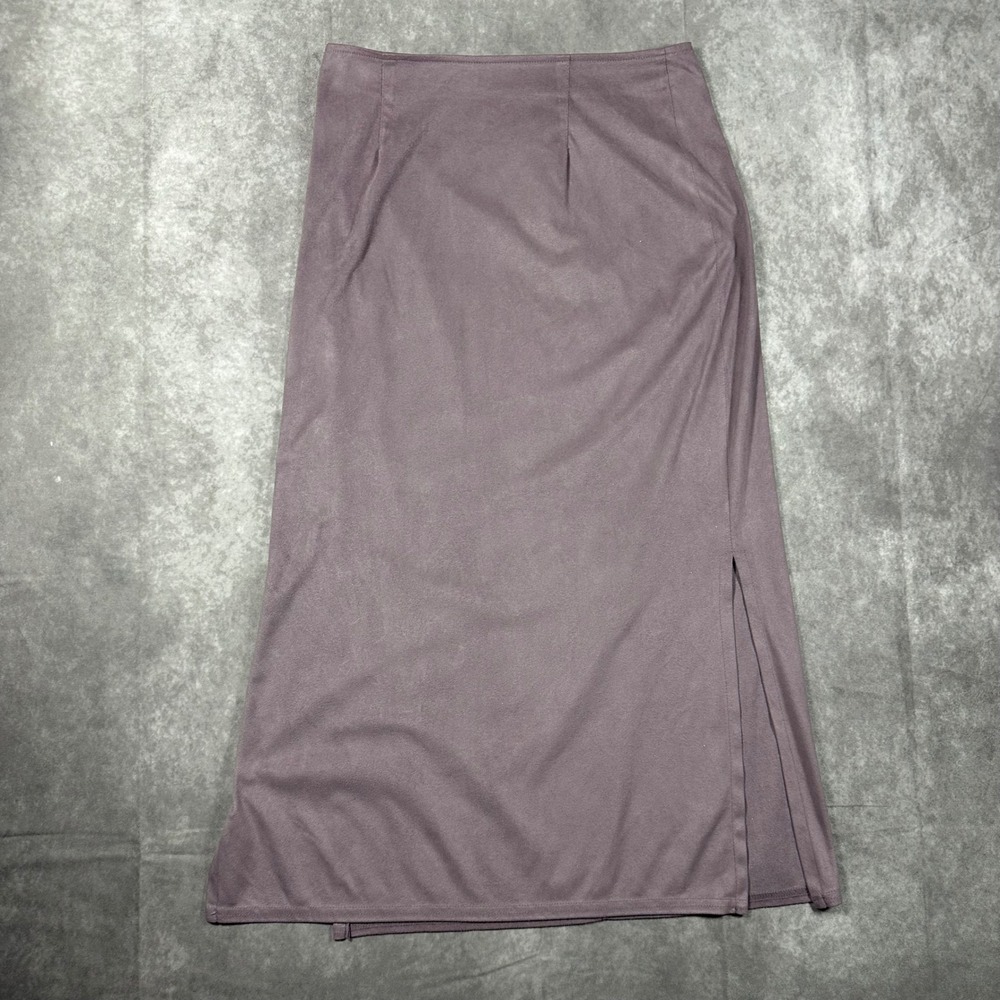 J.Jill Mauve Purple Faux Suede Maxi Skirt Petite 8P Side Slit Elegant Chic Skirt
